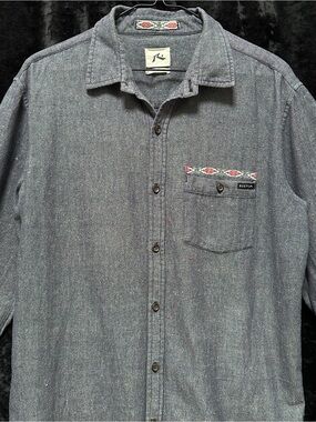 Rusty Gray Button-Down Shirt with Patterned Chest Trim